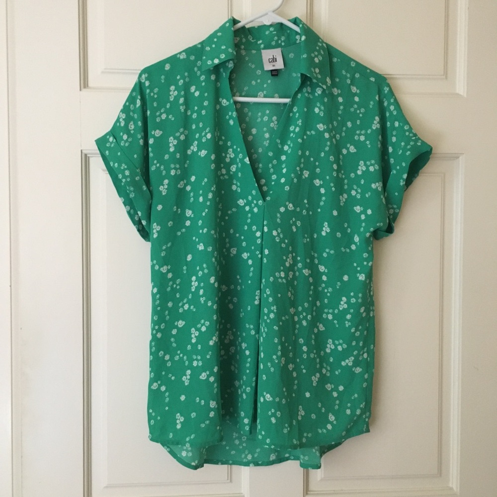 Cabi Replay Top Green Size XS Short  Sleeve Relaxed Fit #6082
